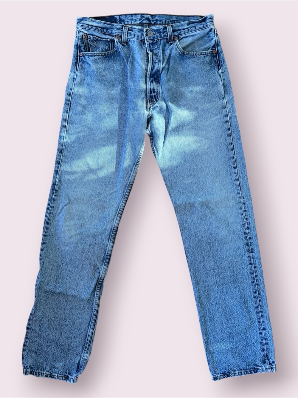 Vintage Levis 501 Jeans Mens 34x34 Distressed Medium Wash Straight Denim 90s USA